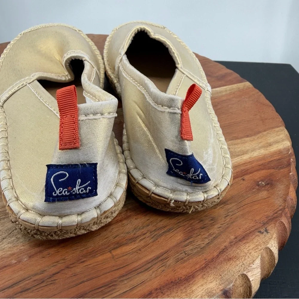 Sea Star Metallic Gold Slip-On Espadrille water shoes for Women. Size 6